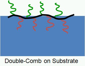 Scheme 2.1: Schematic depiction of a “Double Comb” polymer architecture and a possible arrangement of a Double Comb Polymer at a liquid interface
