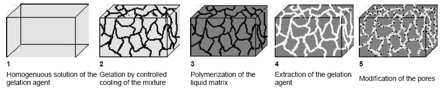 Figure 1.1: Schematic drawing of the "Gel-Template-Leaching" process
